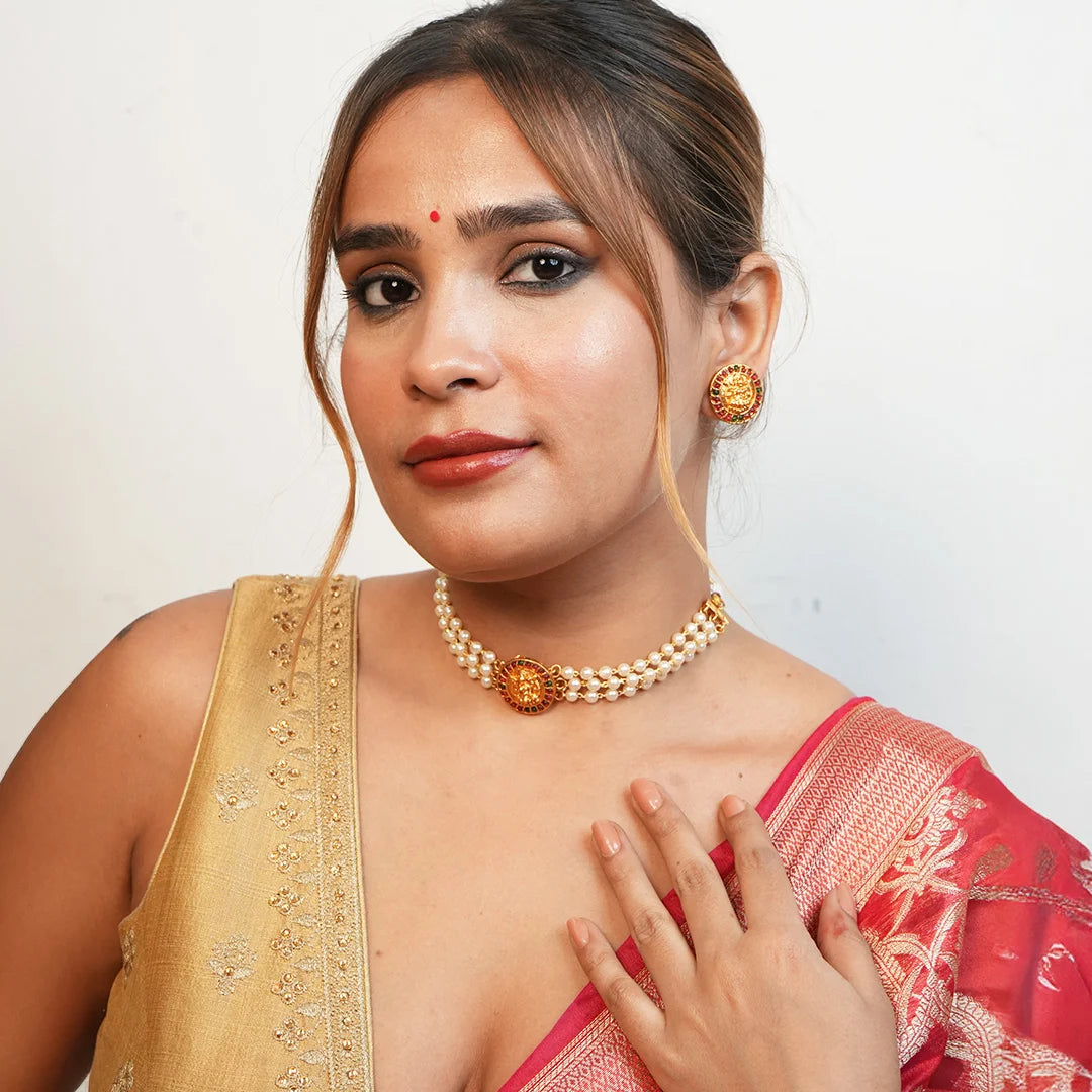 Goddess lakshmi with pearl choker