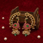 Mayurika Pearl Earcuff Earrings with Kundan Peacock Design & Pearl Tassels for Women