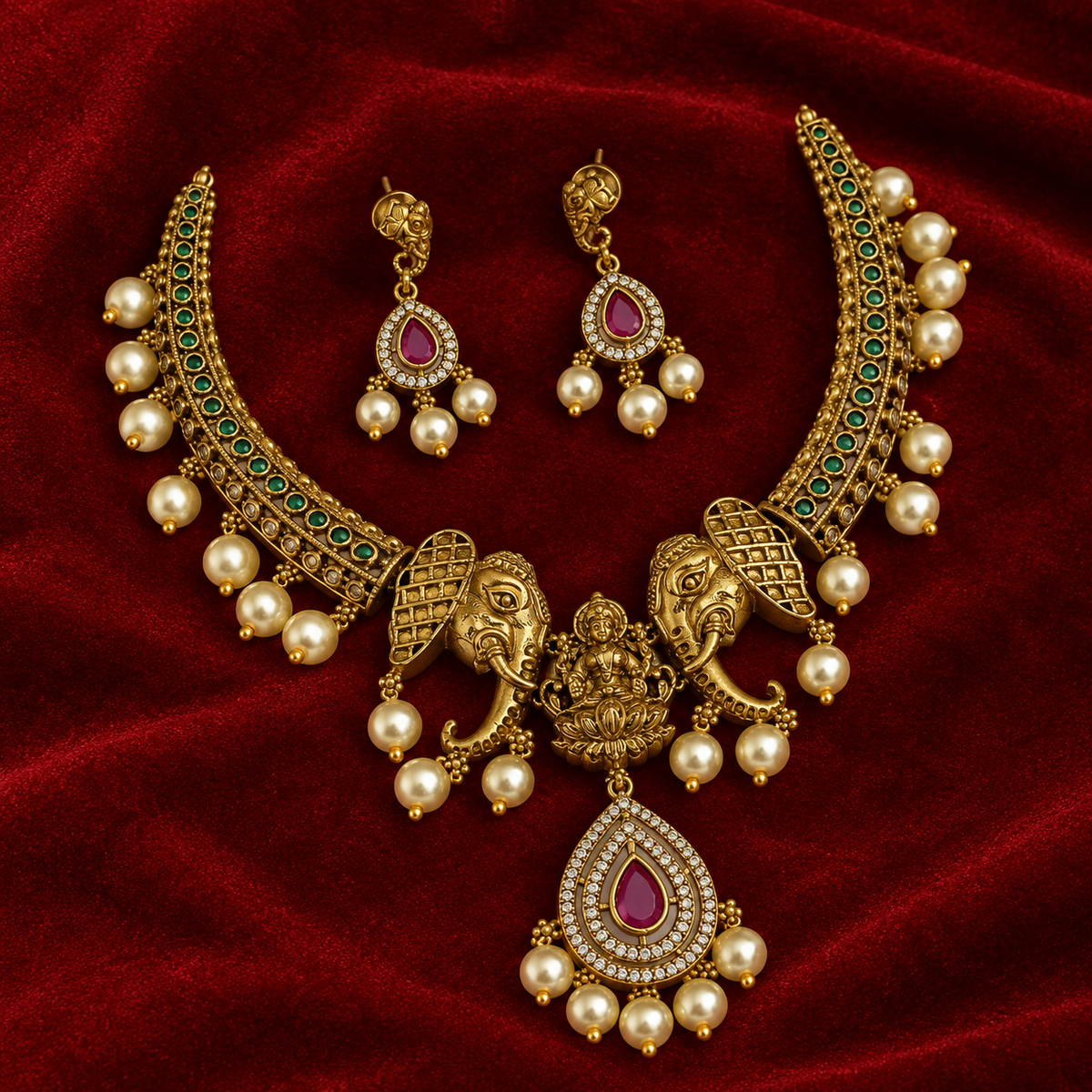 Goddess Laxmi With Elephant motive Necklace