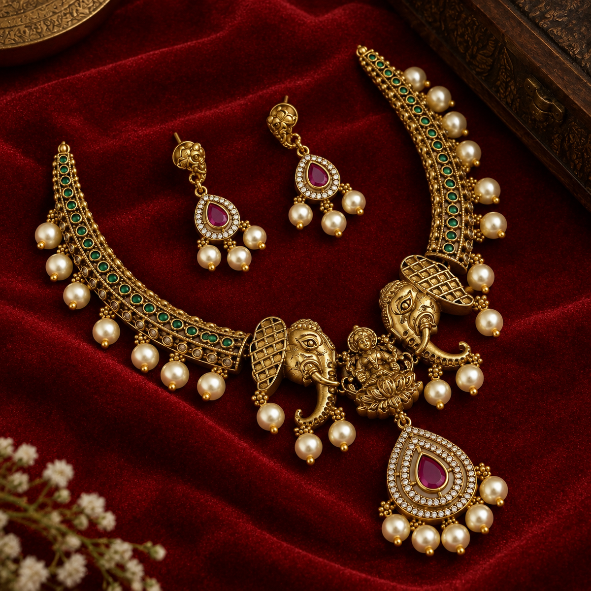 Goddess Laxmi With Elephant motive Necklace