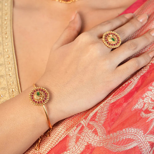 Antique gold jewellery combo Choker, Earrings, Bracelet & Ring Gehnaya Jewels