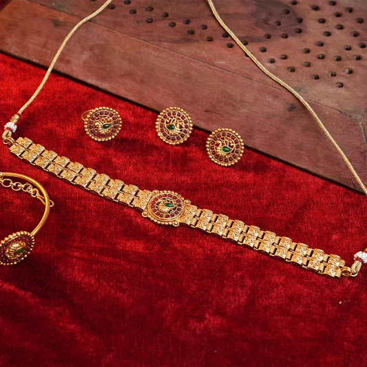 Antique gold jewellery combo Choker, Earrings, Bracelet & Ring