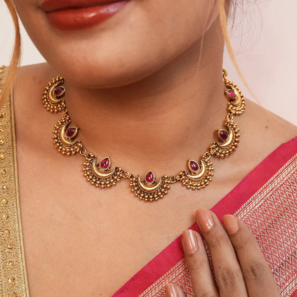 Ardhchand Necklace with Ruby stone Gehnaya Jewels
