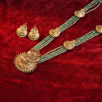 Classic south indian temple necklace with green Beads