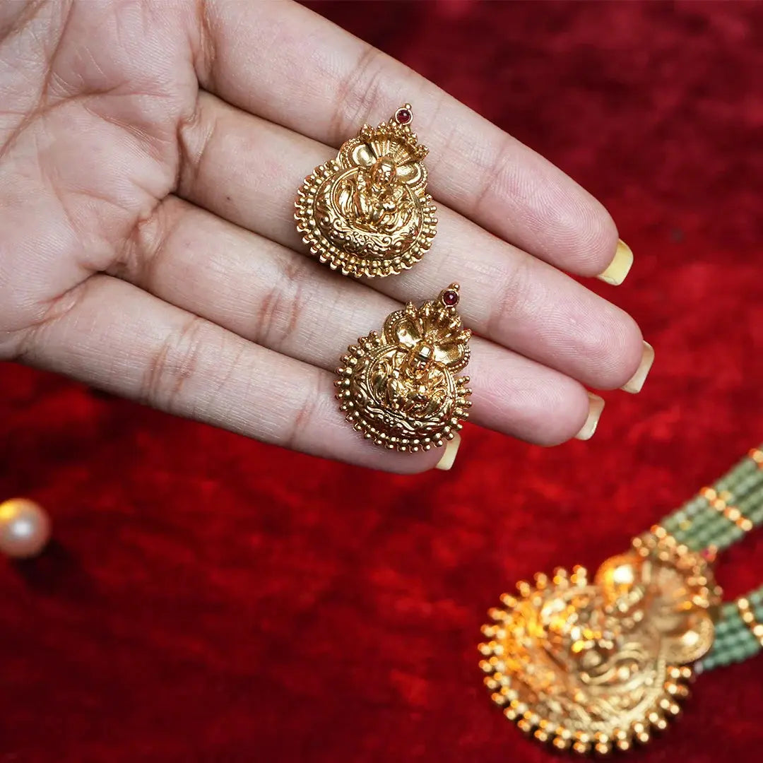 Classic south indian temple necklace with green Beads Gehnaya Jewels