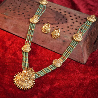 Classic south indian temple necklace with green Beads