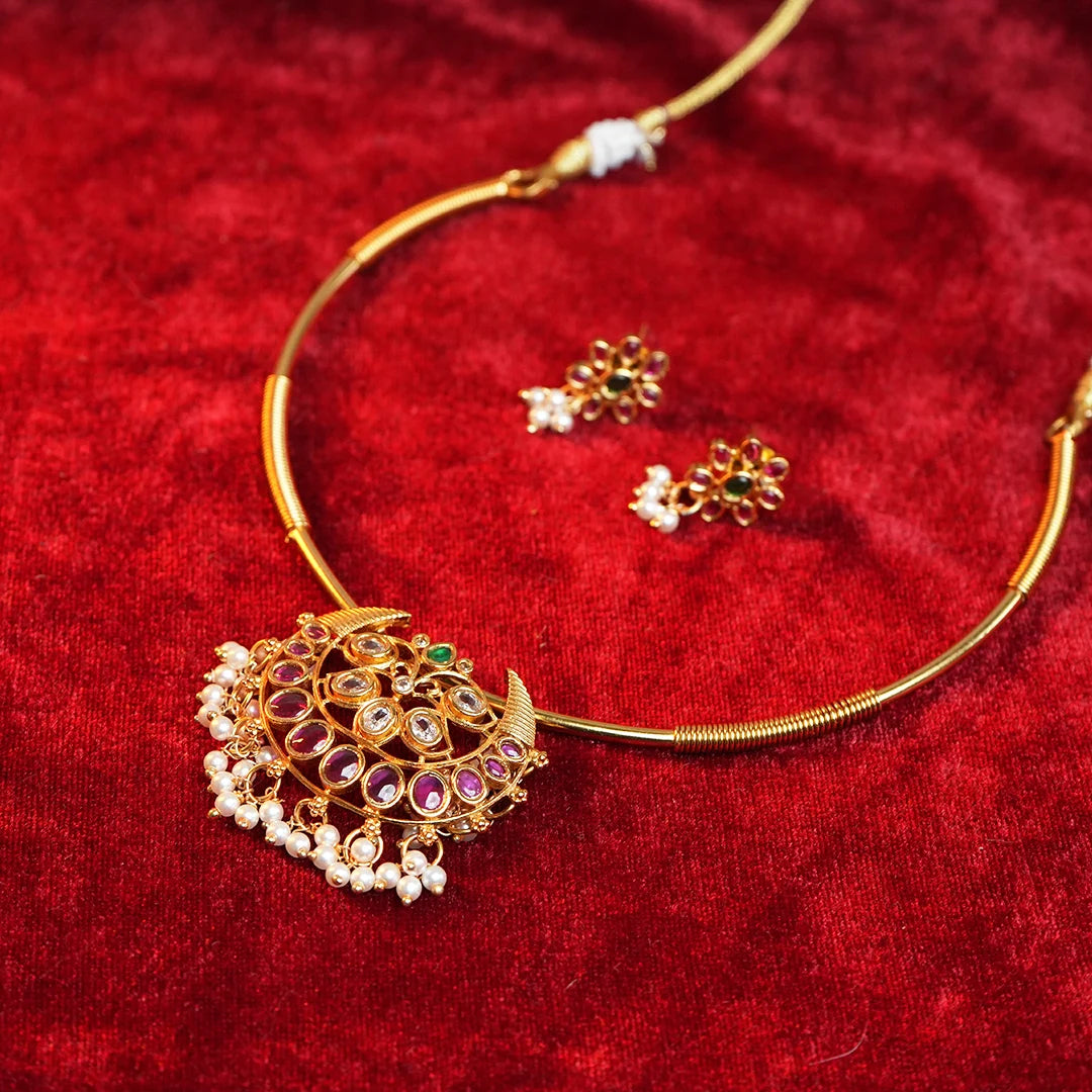 Chandra antique gold Necklace Gehnaya Jewels
