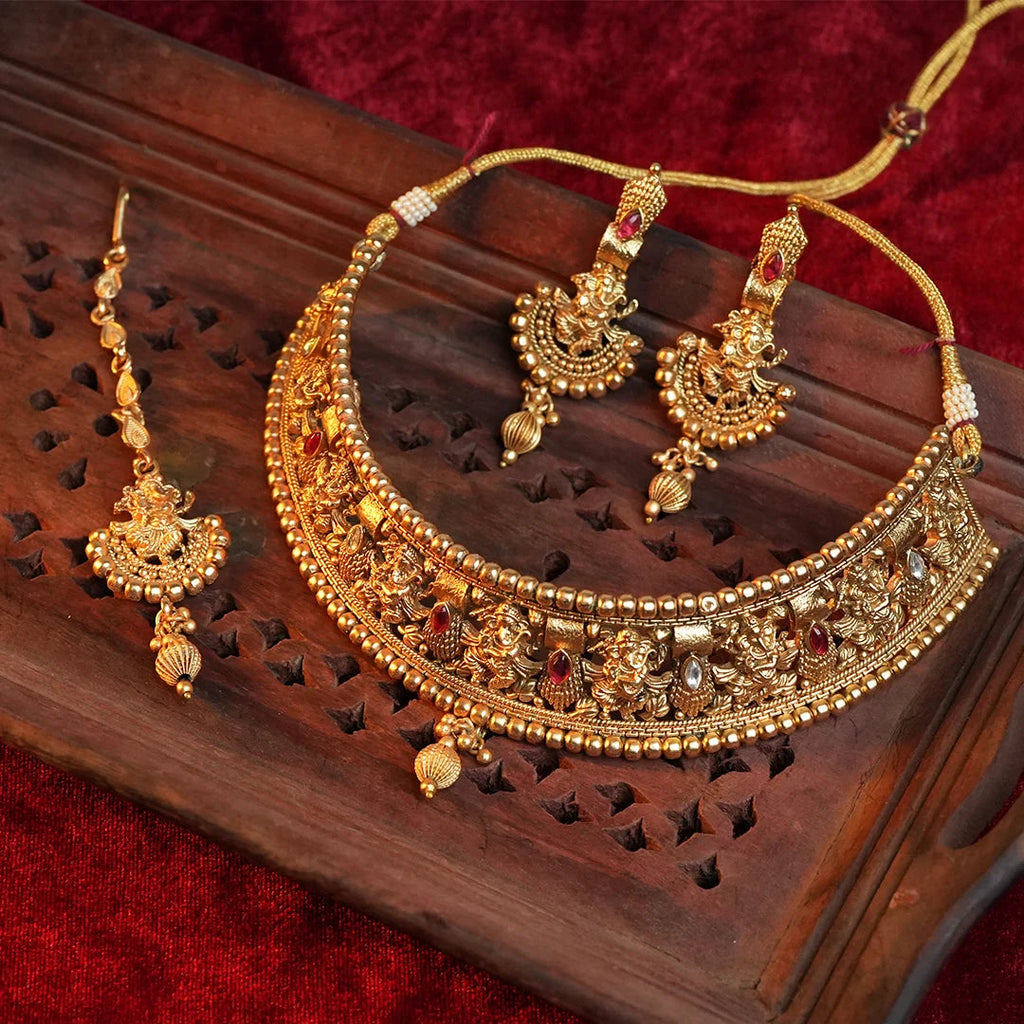 Ganesha Choker Necklace set with Mang tikka Gehnaya Jewels