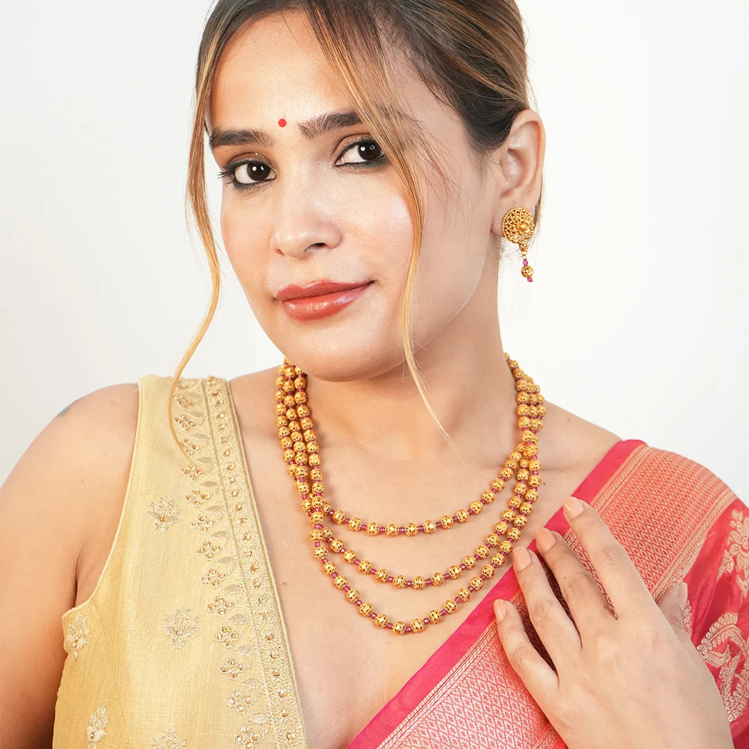 Triple layer Matar Mala Necklace set
