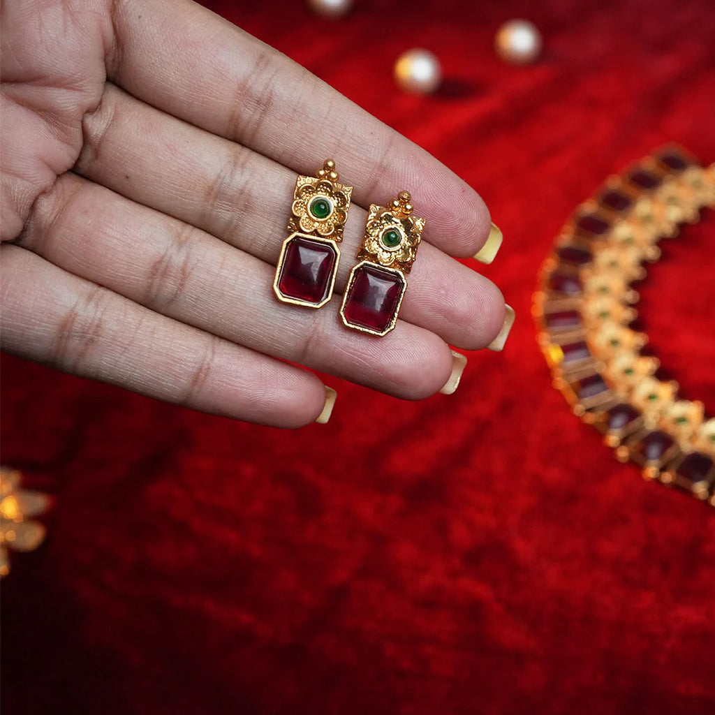 Ruby Flower Necklace Set Gehnaya Jewels