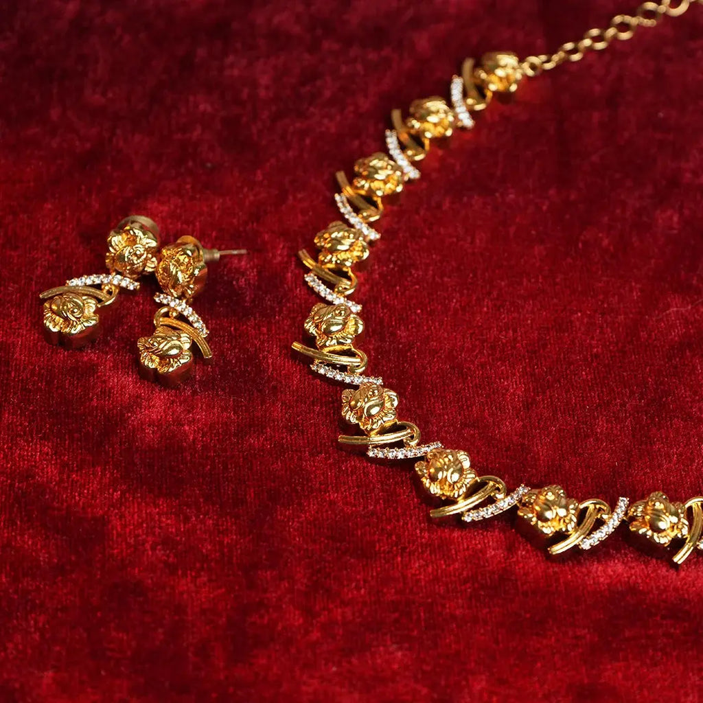 Floral Motif antique gold Plated necklace Gehnaya Jewels