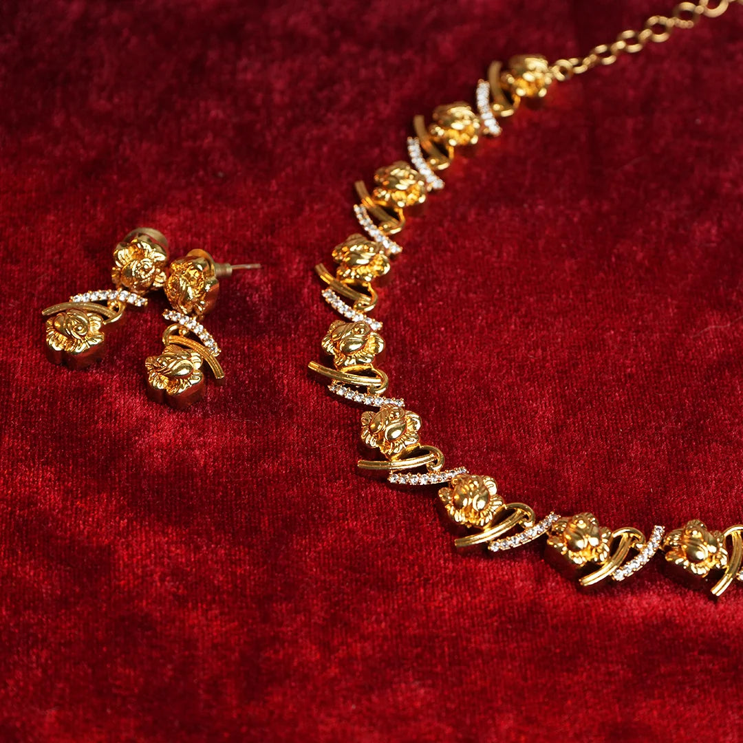 Floral Motif antique gold Plated necklace