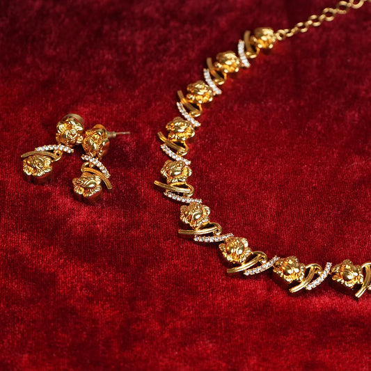 Floral Motif antique gold Plated necklace