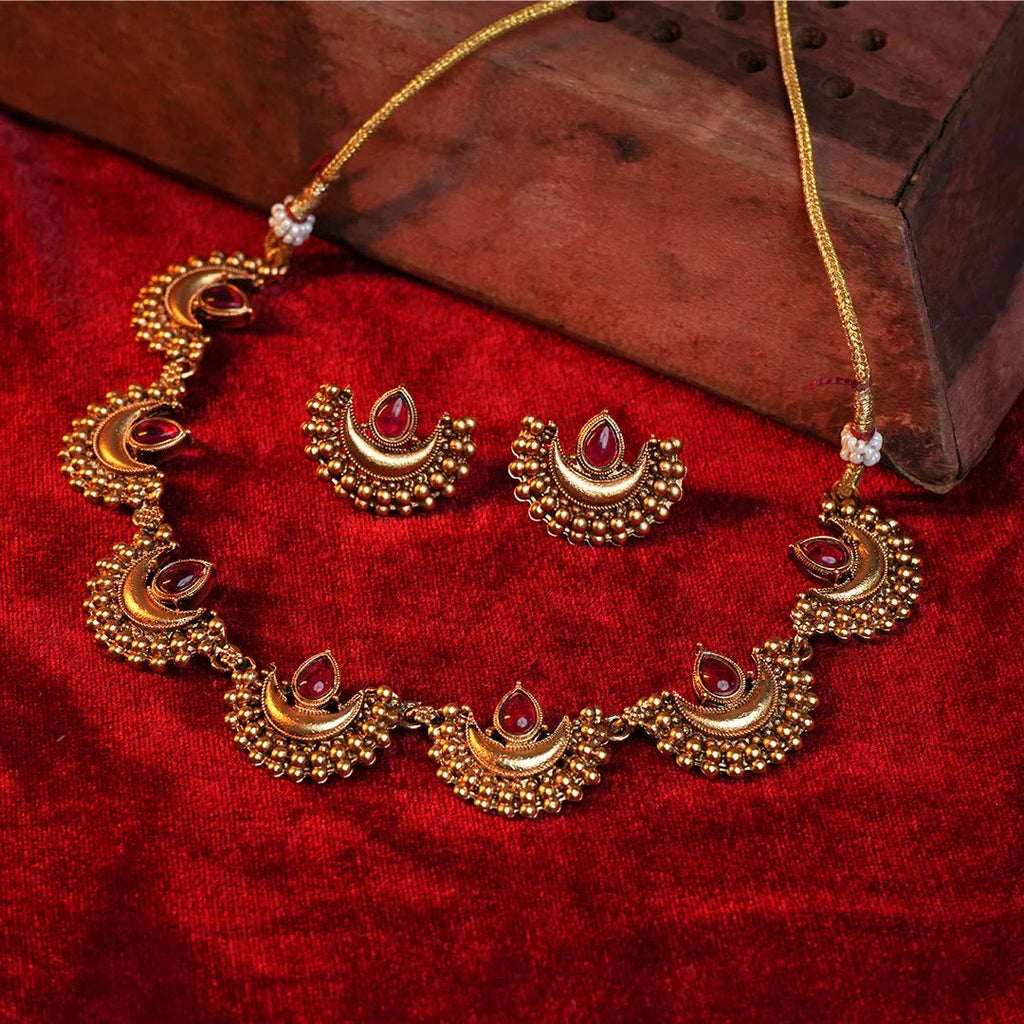 Ardhchand Necklace with Ruby stone Gehnaya Jewels