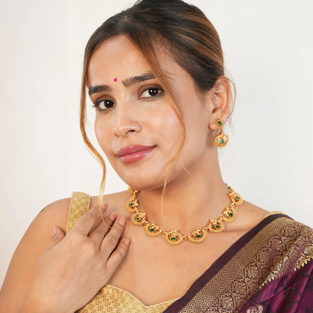 Goddess Lakshmi with Elephant Necklace set Gehnaya Jewels