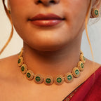 Round Green antique necklace with meenakari Gehnaya Jewels