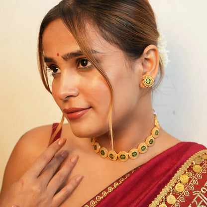Round Green antique necklace with meenakari