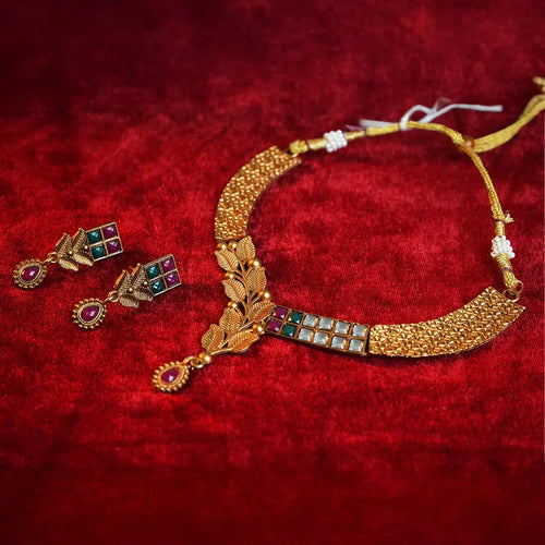 Antique Leaf Necklace Set Gehnaya Jewels