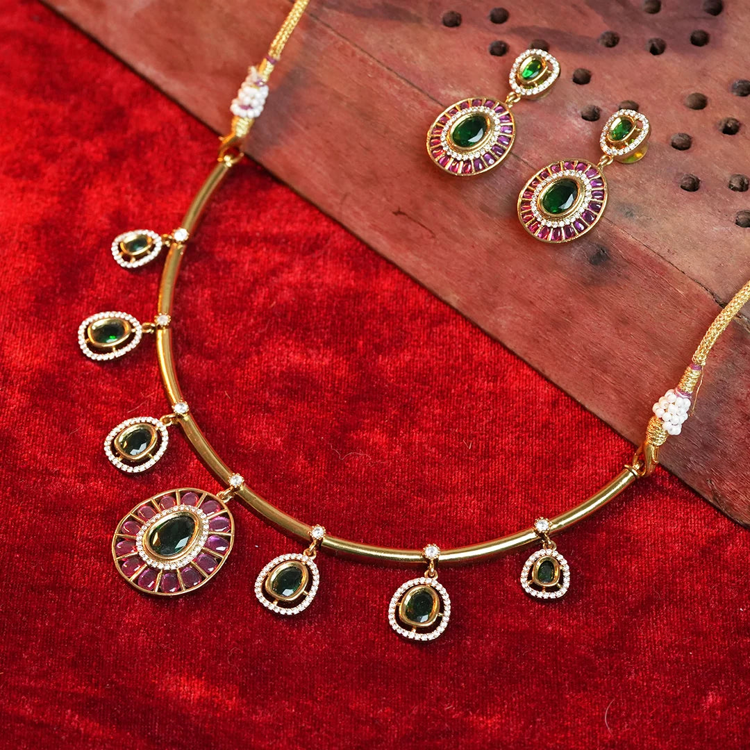 Emerald Mayura Necklace Set Gehnaya Jewels