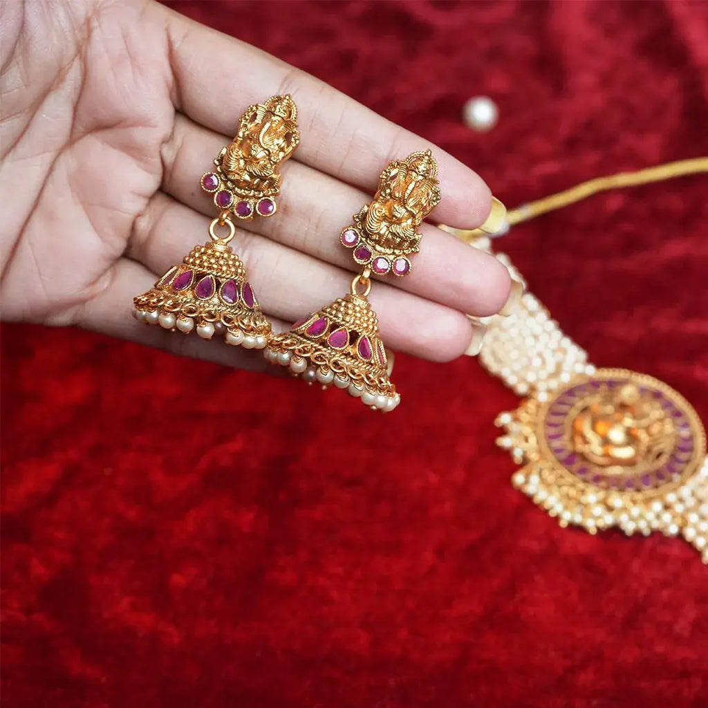 Handcrafted ganesha choker necklace with pearl beads Gehnaya Jewels