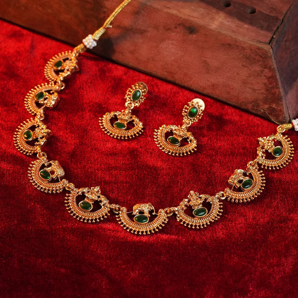 Goddess Lakshmi with Elephant Necklace set Gehnaya Jewels