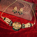 Antique temple choker with green stone & pearl Gehnaya Jewels