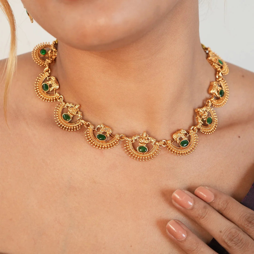 Goddess Lakshmi with Elephant Necklace set Gehnaya Jewels