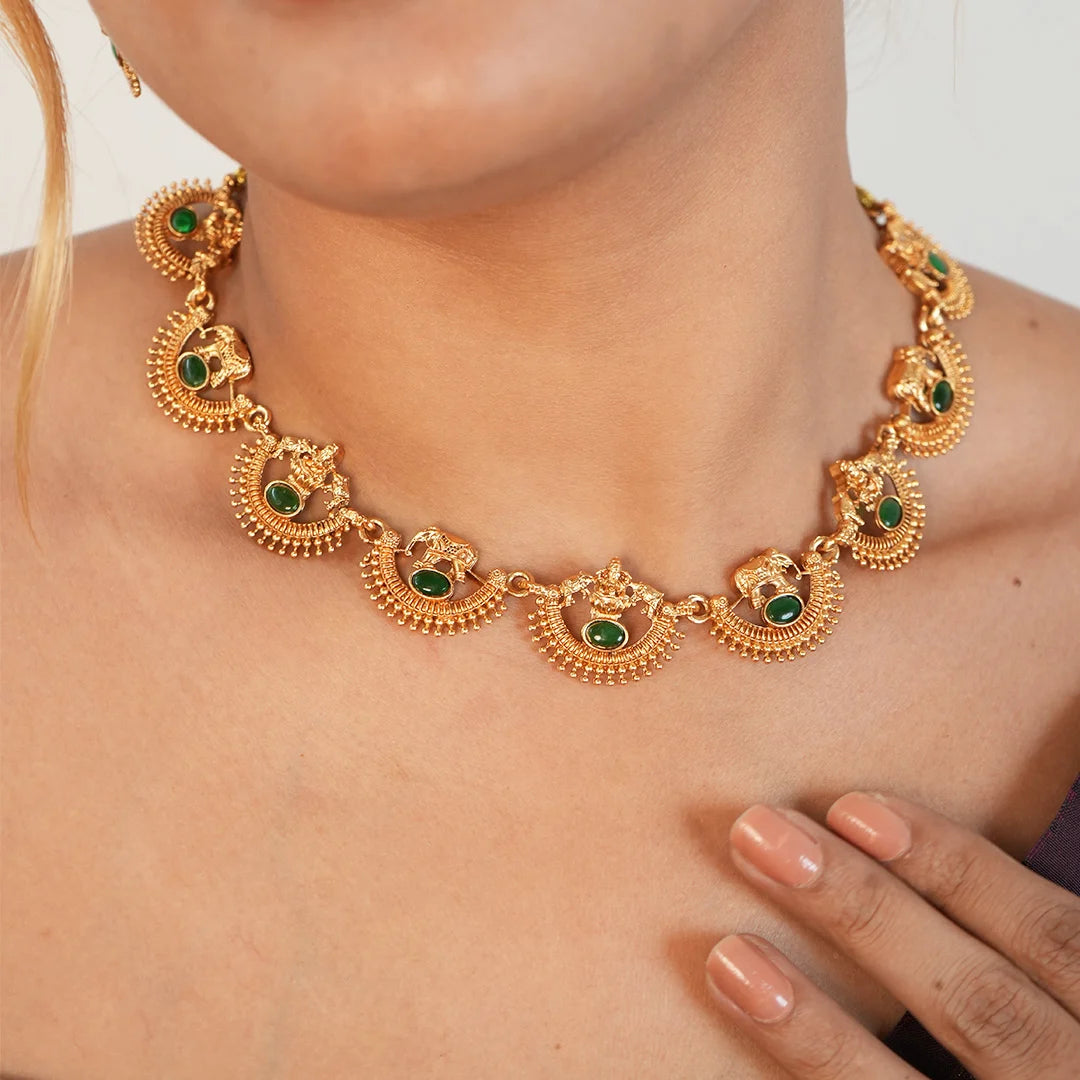 Goddess Lakshmi with Elephant Necklace set Gehnaya Jewels