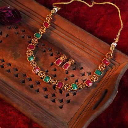 Ruby & Emerald Antique Gold Necklace