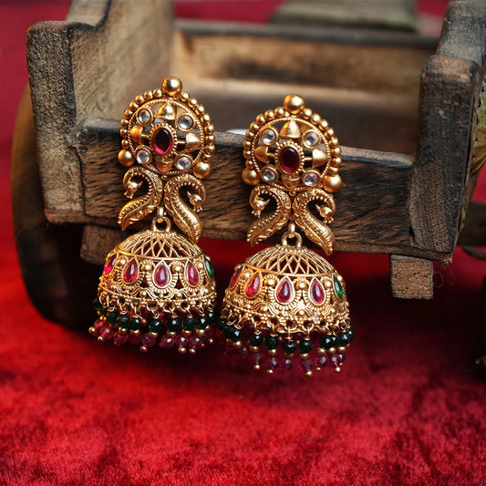 Antique Gold Ruby Jhumka