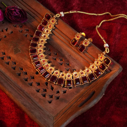 Ruby Flower Necklace Set