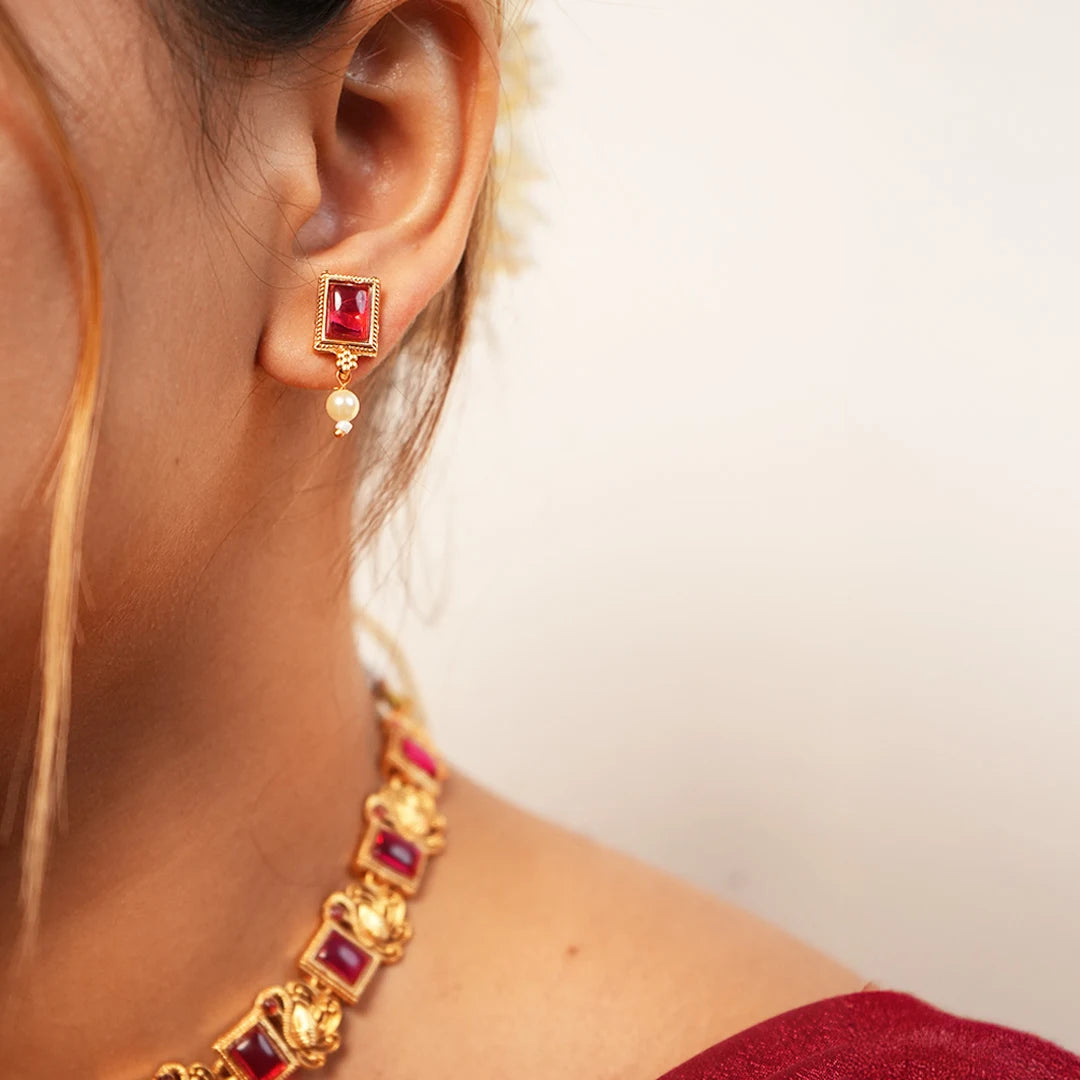 Mayur With ruby Antique Gold Necklace Set