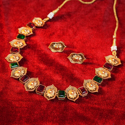 Antique Padma Necklace with Ruby & Emerald stone