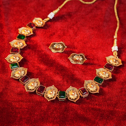 Antique Padma Necklace with Ruby & Emerald stone