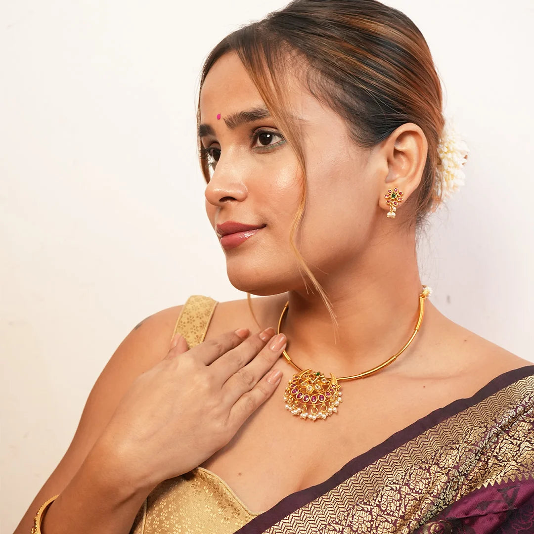 Chandra antique gold Necklace Gehnaya Jewels