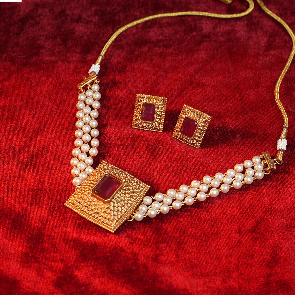 Antique pearl choker with Ruby Stone Gehnaya Jewels