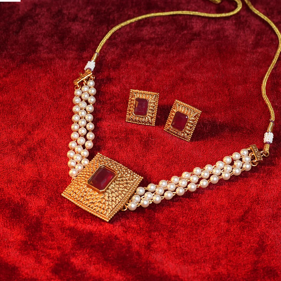 Antique pearl choker with Ruby Stone Gehnaya Jewels