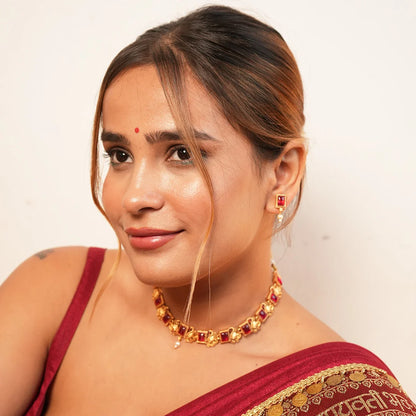 Mayur With ruby Antique Gold Necklace Set