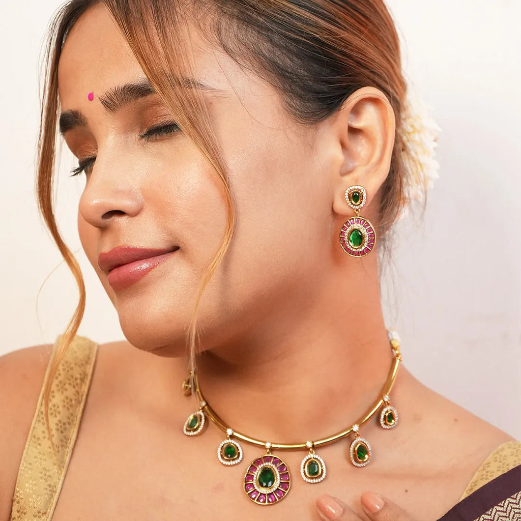 Emerald Mayura Necklace Set Gehnaya Jewels