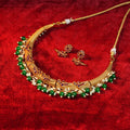 Antique gold Necklace with Emerald and Rice pearl hanging Gehnaya Jewels