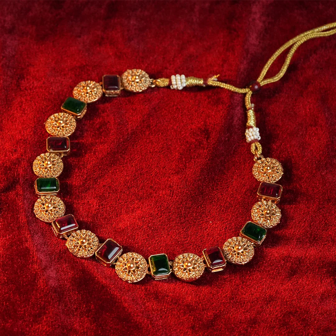 Round mandala Necklace with Rubi and Emerald stone