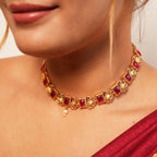 Mayur With ruby Antique Gold Necklace Set Gehnaya Jewels