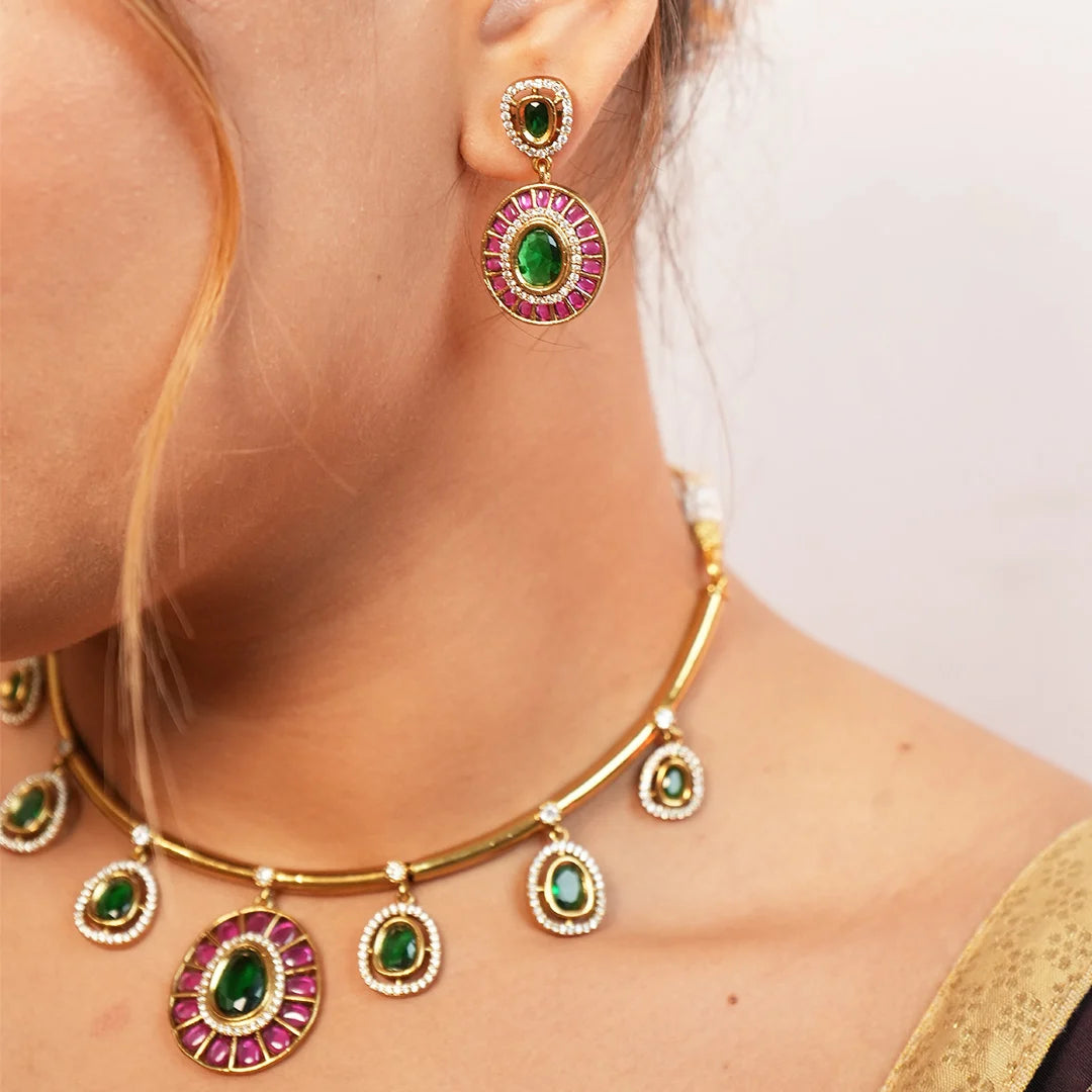 Emerald Mayura Necklace Set Gehnaya Jewels
