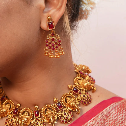 Antique Gold Gajraj Necklace with Ruby Stone