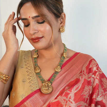 Classic south indian temple necklace with green Beads