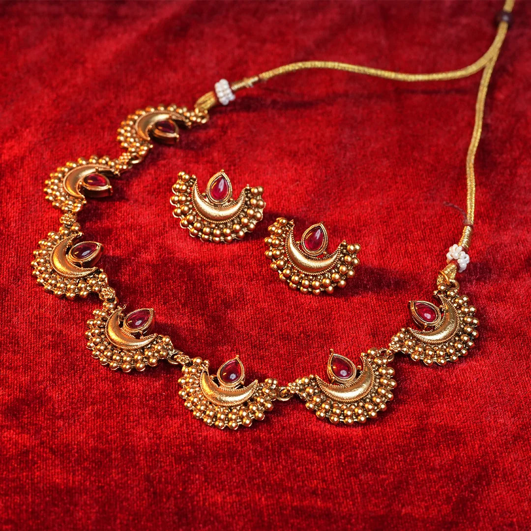 Ardhchand Necklace with Ruby stone Gehnaya Jewels