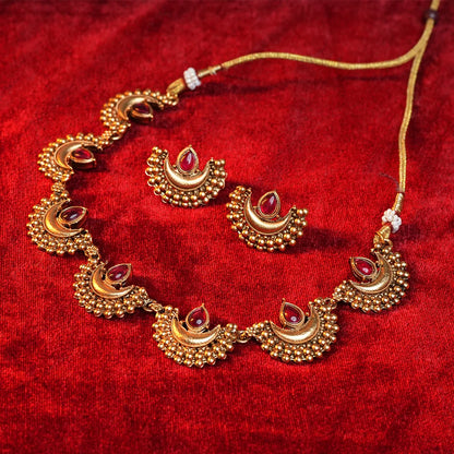 Ardhchand Necklace with Ruby stone